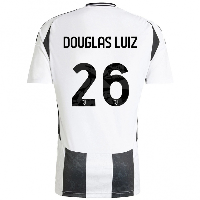 Kandiny Gyermek Douglas Luiz #26 Fehér Fekete Hazai Jersey 2024/25 Mez Póló Ing