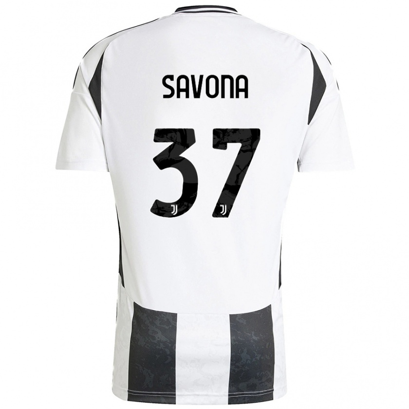 Kandiny Gyermek Nicolò Savona #37 Fehér Fekete Hazai Jersey 2024/25 Mez Póló Ing