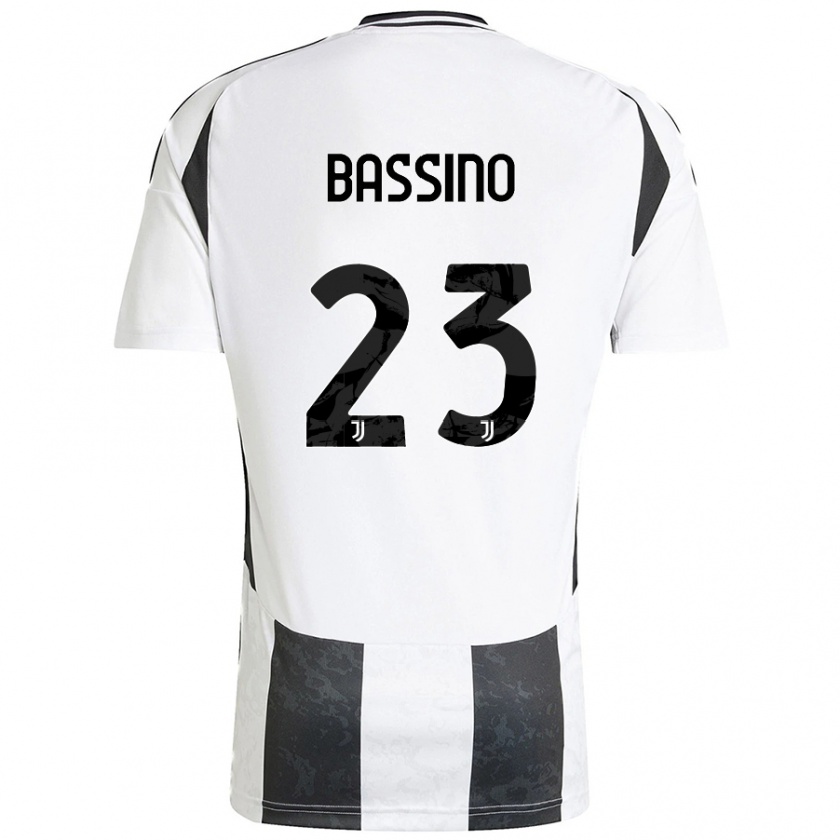 Kandiny Gyermek Alessandro Bassino #23 Fehér Fekete Hazai Jersey 2024/25 Mez Póló Ing