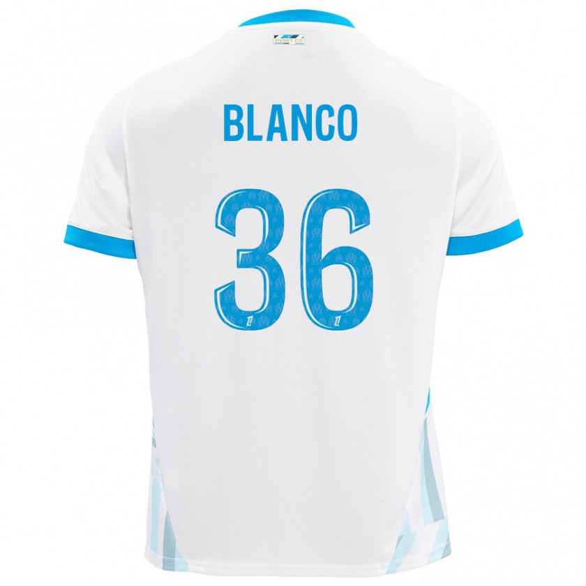 Kandiny Gyermek Rubén Blanco #36 Fehér Ég Kék Hazai Jersey 2024/25 Mez Póló Ing