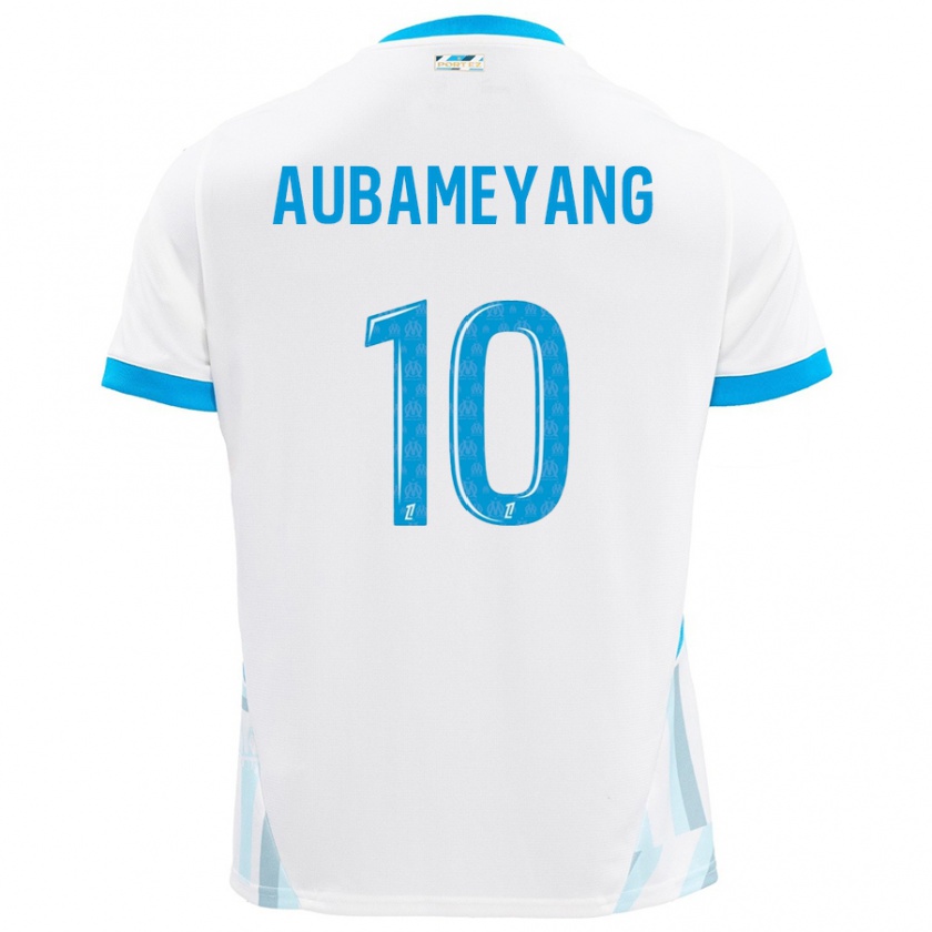 Kandiny Gyermek Pierre-Emerick Aubameyang #10 Fehér Ég Kék Hazai Jersey 2024/25 Mez Póló Ing