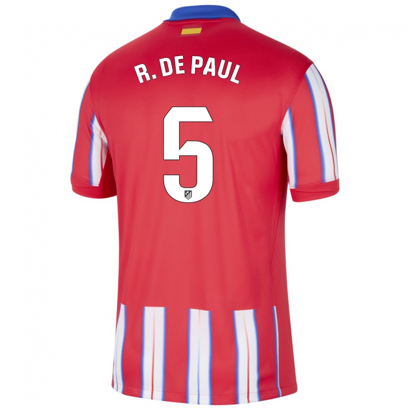 Kandiny Gyermek Rodrigo De Paul #5 Piros Fehér Kék Hazai Jersey 2024/25 Mez Póló Ing