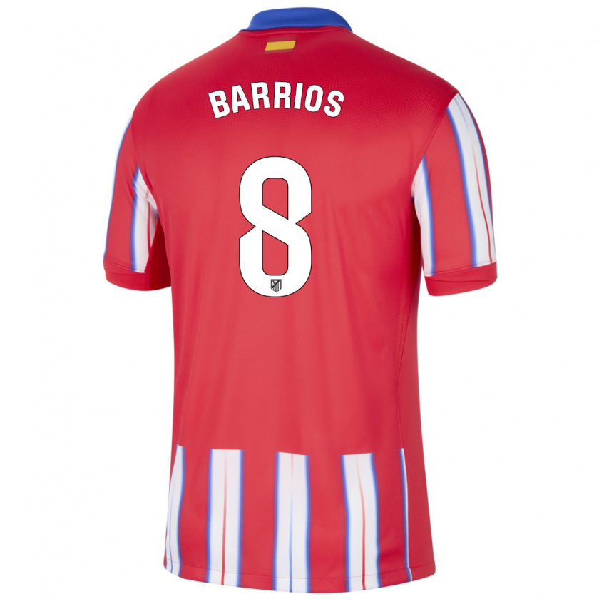 Kandiny Gyermek Pablo Barrios #8 Piros Fehér Kék Hazai Jersey 2024/25 Mez Póló Ing