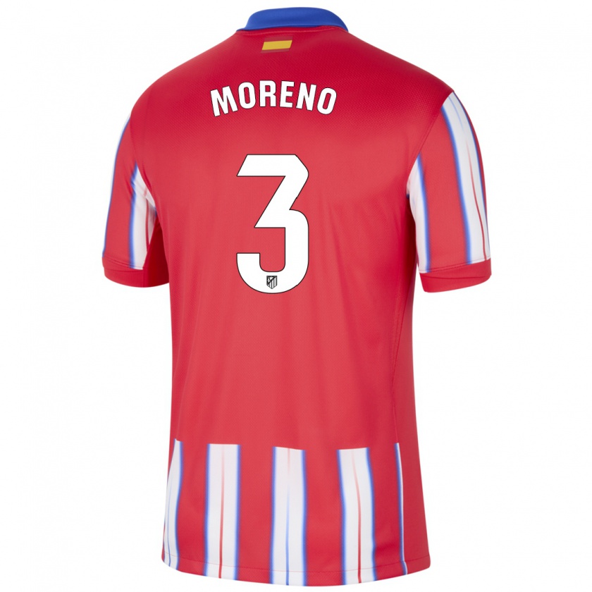 Kandiny Gyermek Marco Moreno #3 Piros Fehér Kék Hazai Jersey 2024/25 Mez Póló Ing