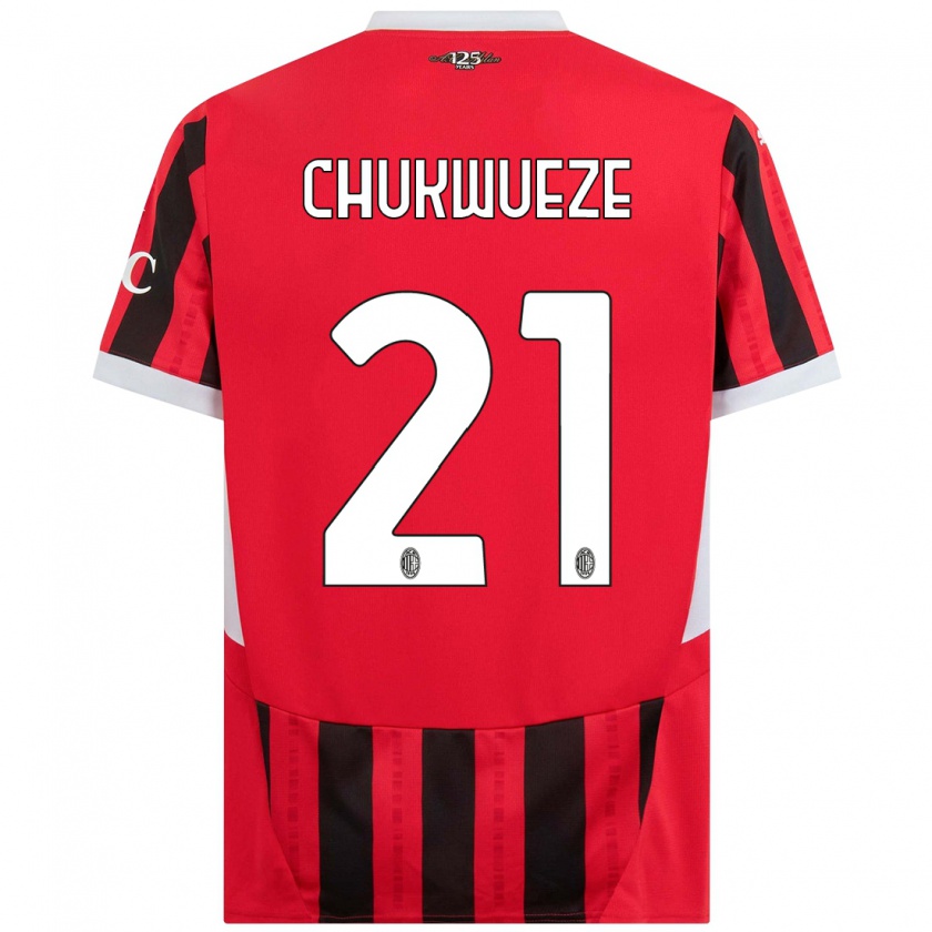 Kandiny Gyermek Samuel Chukwueze #21 Piros Fekete Hazai Jersey 2024/25 Mez Póló Ing