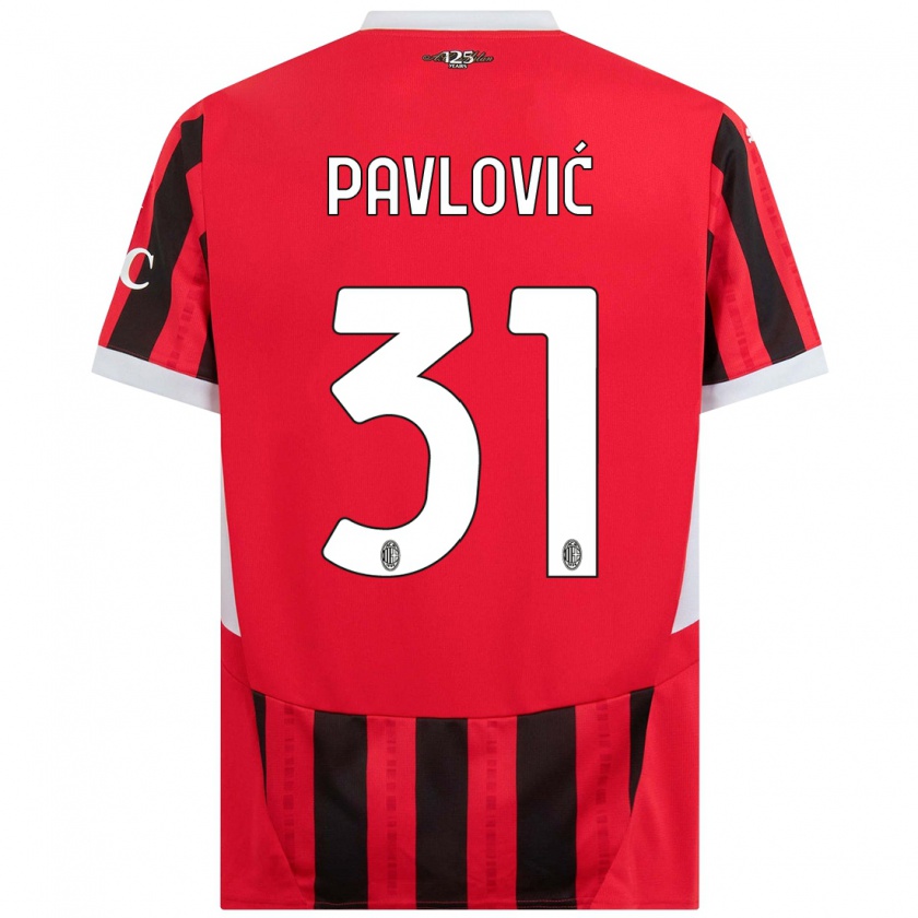 Kandiny Gyermek Strahinja Pavlović #31 Piros Fekete Hazai Jersey 2024/25 Mez Póló Ing