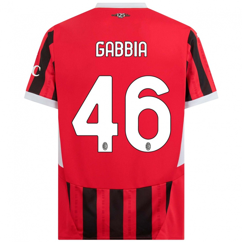 Kandiny Gyermek Matteo Gabbia #46 Piros Fekete Hazai Jersey 2024/25 Mez Póló Ing