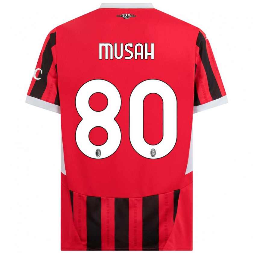 Kandiny Gyermek Yunus Musah #80 Piros Fekete Hazai Jersey 2024/25 Mez Póló Ing