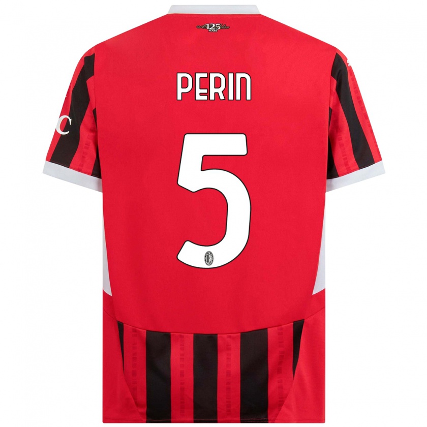 Kandiny Gyermek Ernesto Perin #5 Piros Fekete Hazai Jersey 2024/25 Mez Póló Ing