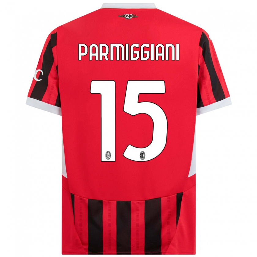 Kandiny Gyermek Pietro Parmiggiani #15 Piros Fekete Hazai Jersey 2024/25 Mez Póló Ing