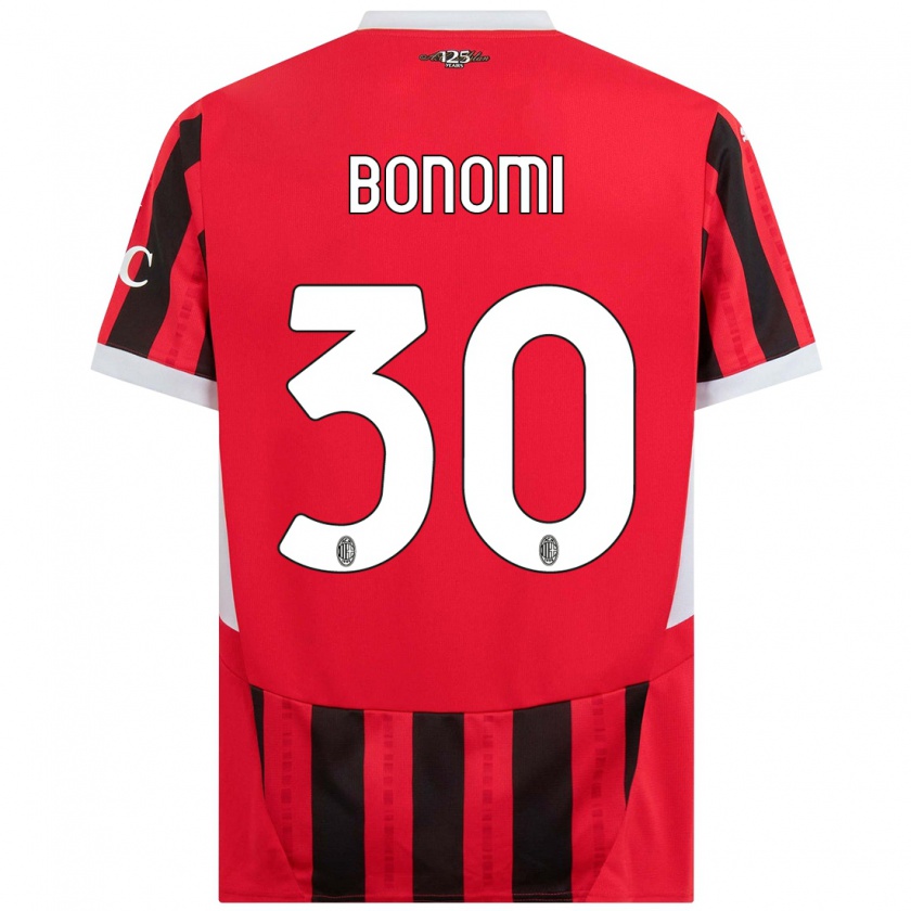 Kandiny Gyermek Alessandro Bonomi #30 Piros Fekete Hazai Jersey 2024/25 Mez Póló Ing