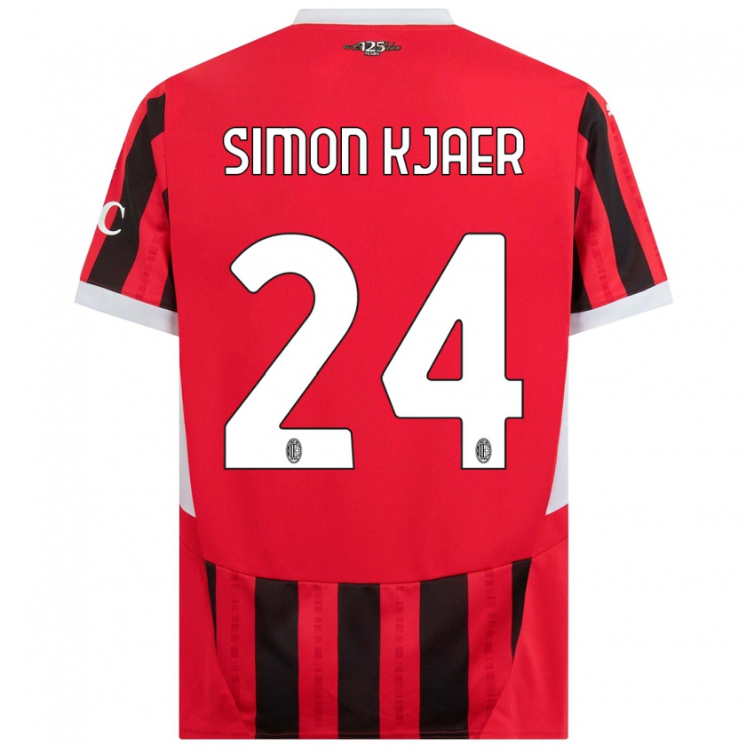 Kandiny Gyermek Simon Kjaer #24 Piros Fekete Hazai Jersey 2024/25 Mez Póló Ing