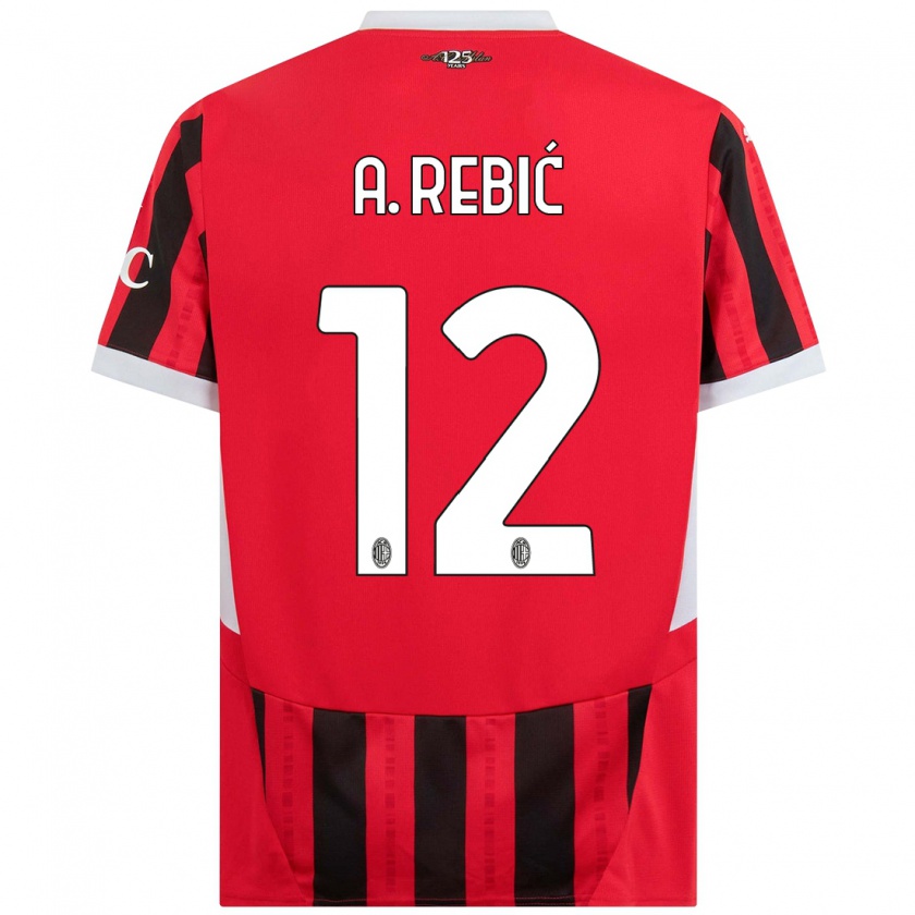 Kandiny Gyermek Ante Rebic #12 Piros Fekete Hazai Jersey 2024/25 Mez Póló Ing