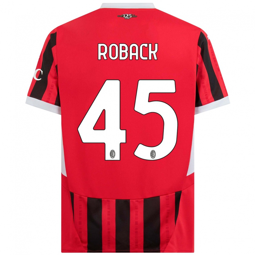 Kandiny Gyermek Emil Roback #45 Piros Fekete Hazai Jersey 2024/25 Mez Póló Ing