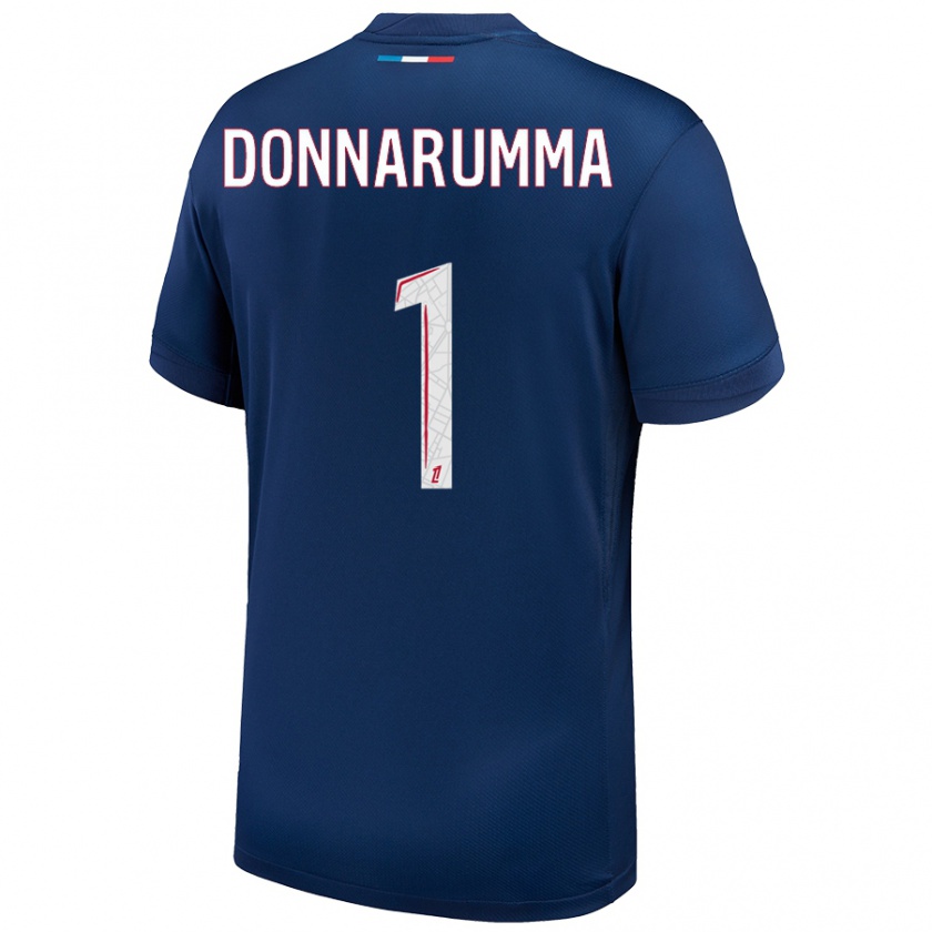 Kandiny Gyermek Gianluigi Donnarumma #1 Sötétkék Fehér Hazai Jersey 2024/25 Mez Póló Ing