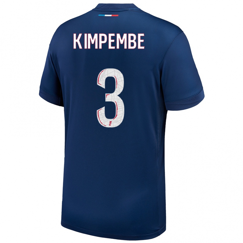 Kandiny Gyermek Presnel Kimpembe #3 Sötétkék Fehér Hazai Jersey 2024/25 Mez Póló Ing