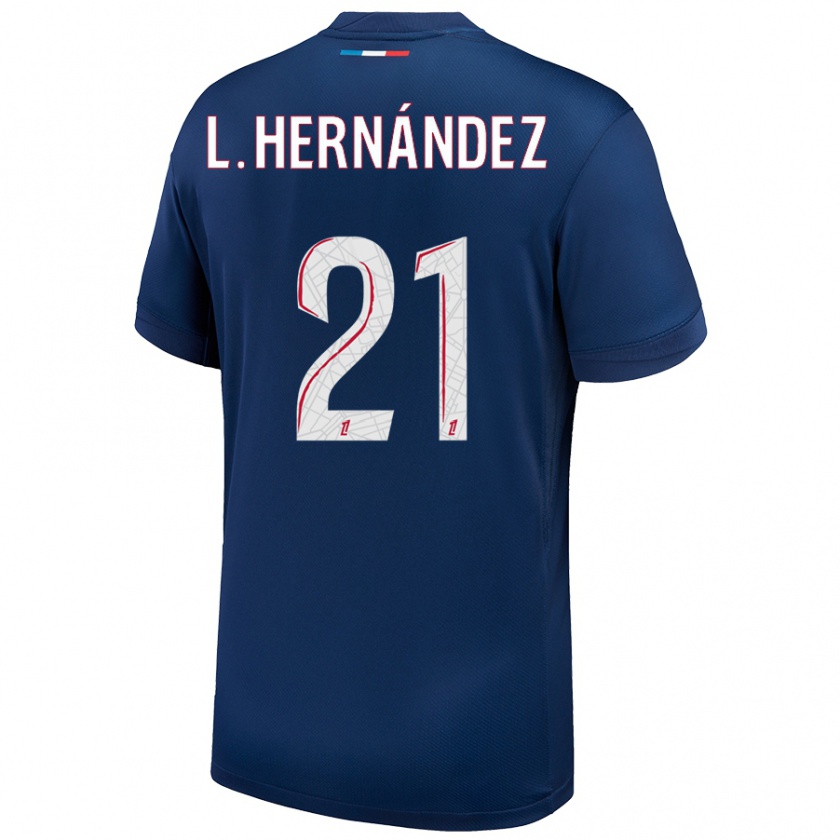 Kandiny Gyermek Lucas Hernández #21 Sötétkék Fehér Hazai Jersey 2024/25 Mez Póló Ing