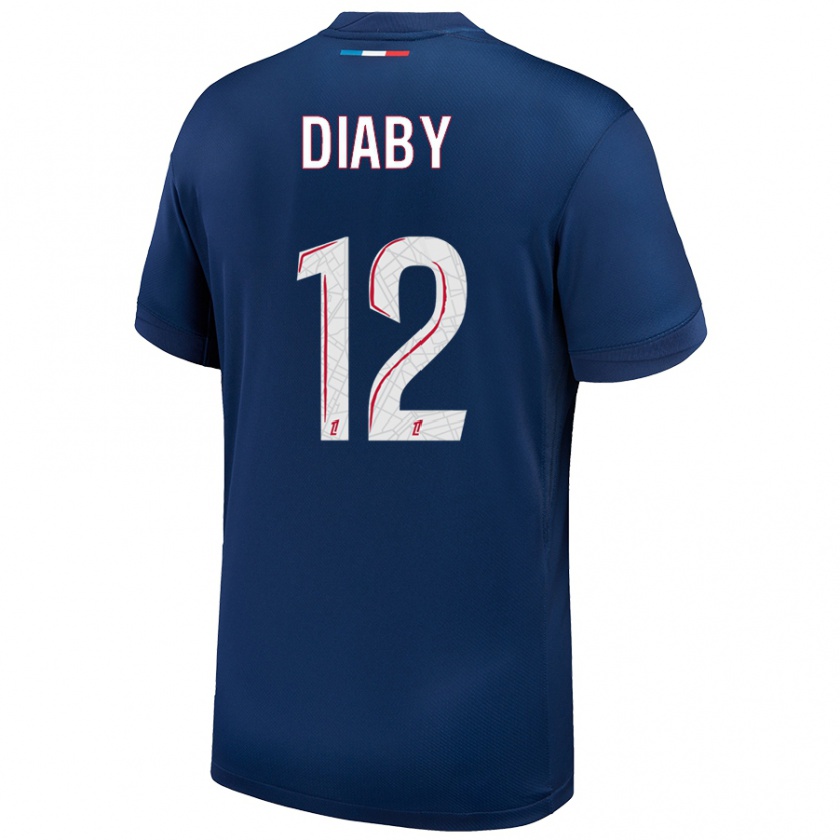 Kandiny Gyermek Ibrahima Diaby #12 Sötétkék Fehér Hazai Jersey 2024/25 Mez Póló Ing