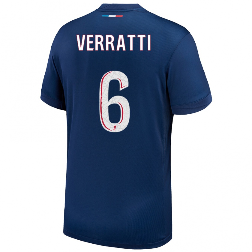 Kandiny Gyermek Marco Verratti #6 Sötétkék Fehér Hazai Jersey 2024/25 Mez Póló Ing