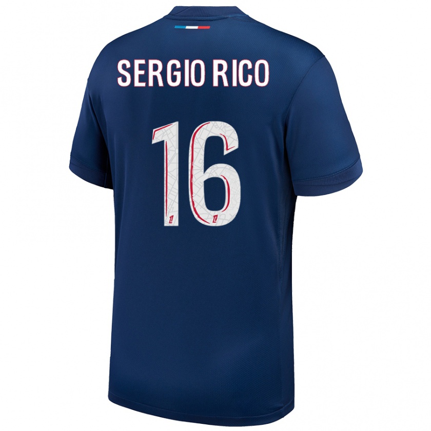 Kandiny Gyermek Sergio Rico #16 Sötétkék Fehér Hazai Jersey 2024/25 Mez Póló Ing