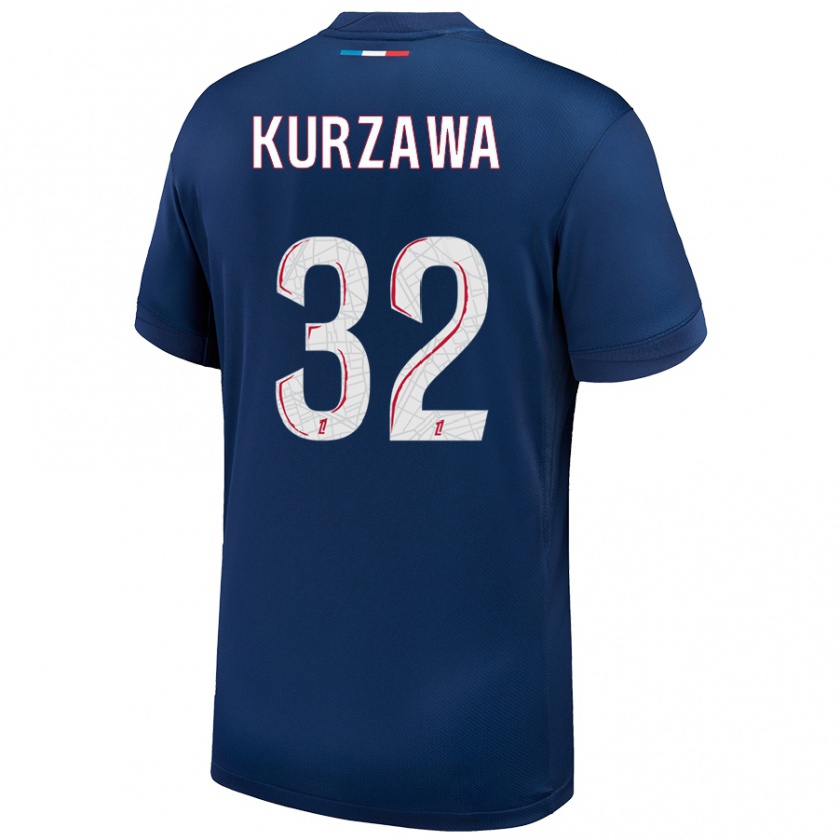 Kandiny Gyermek Layvin Kurzawa #32 Sötétkék Fehér Hazai Jersey 2024/25 Mez Póló Ing