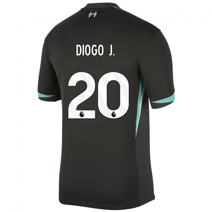 Kandiny Gyermek Diogo Jota #20 Fekete Antracit Fehér Idegenbeli Jersey 2024/25 Mez Póló Ing