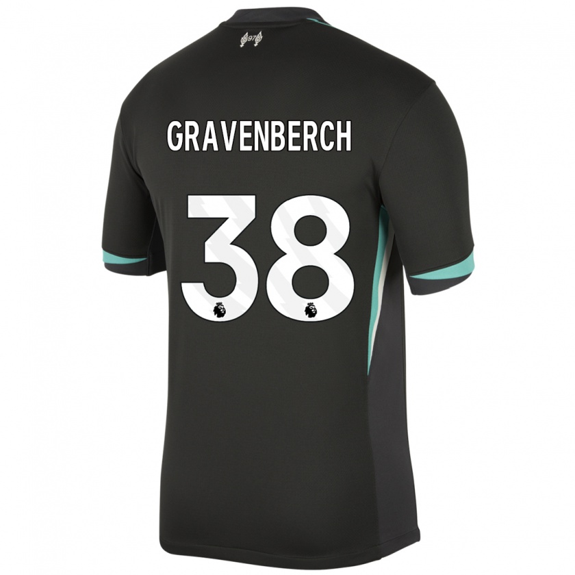 Kandiny Gyermek Ryan Gravenberch #38 Fekete Antracit Fehér Idegenbeli Jersey 2024/25 Mez Póló Ing