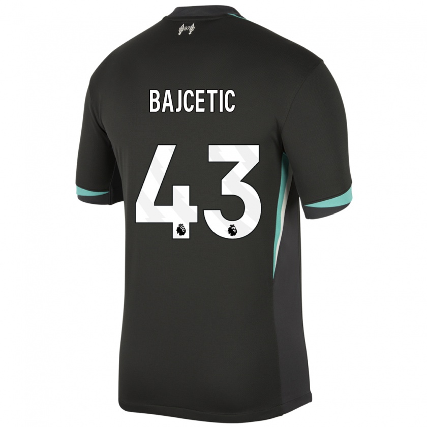 Kandiny Gyermek Stefan Bajcetic #43 Fekete Antracit Fehér Idegenbeli Jersey 2024/25 Mez Póló Ing