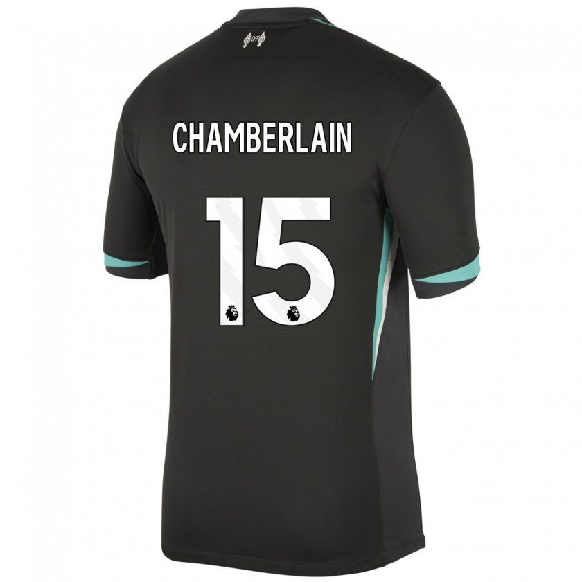 Kandiny Gyermek Alex Oxlade Chamberlain #15 Fekete Antracit Fehér Idegenbeli Jersey 2024/25 Mez Póló Ing