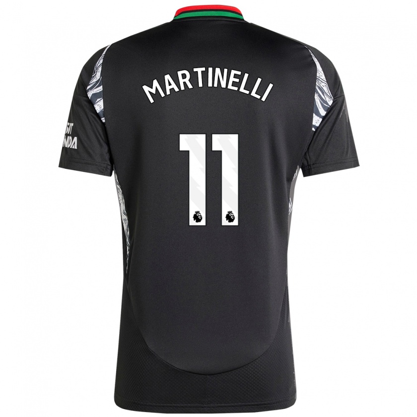 Kandiny Gyermek Gabriel Martinelli #11 Fekete Idegenbeli Jersey 2024/25 Mez Póló Ing