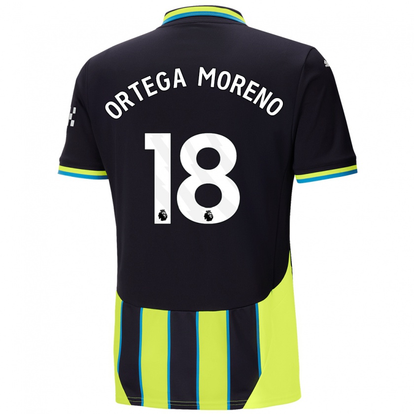 Kandiny Gyermek Stefan Ortega #18 Kék Sárga Idegenbeli Jersey 2024/25 Mez Póló Ing