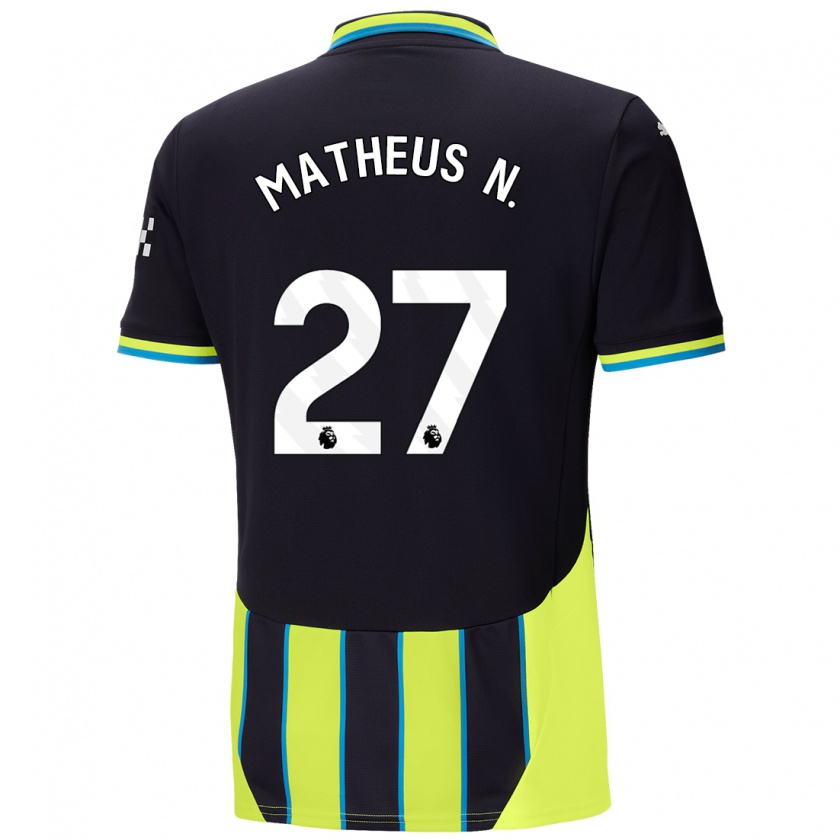 Kandiny Gyermek Matheus Nunes #27 Kék Sárga Idegenbeli Jersey 2024/25 Mez Póló Ing