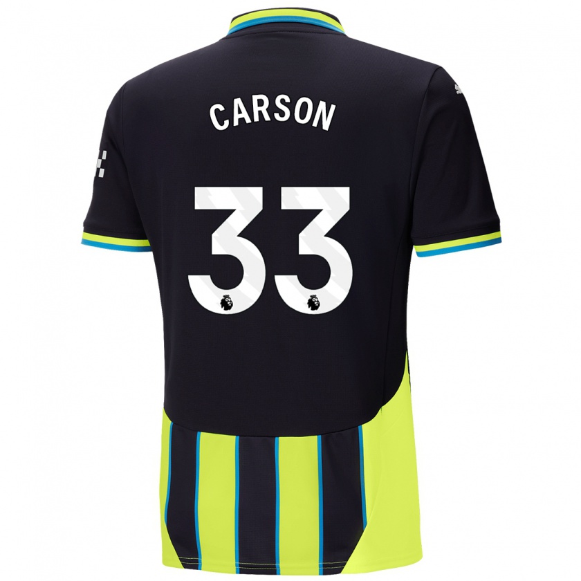 Kandiny Gyermek Scott Carson #33 Kék Sárga Idegenbeli Jersey 2024/25 Mez Póló Ing