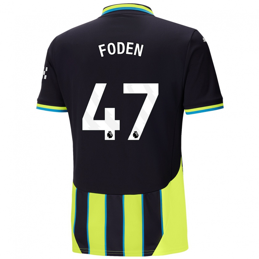 Kandiny Gyermek Phil Foden #47 Kék Sárga Idegenbeli Jersey 2024/25 Mez Póló Ing