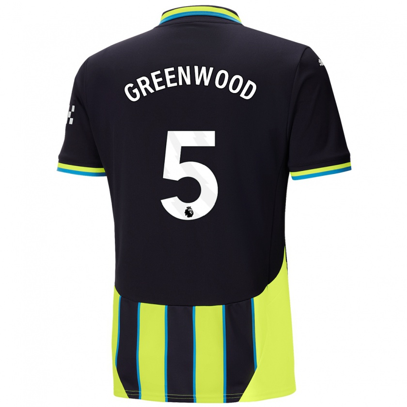 Kandiny Gyermek Alex Greenwood #5 Kék Sárga Idegenbeli Jersey 2024/25 Mez Póló Ing