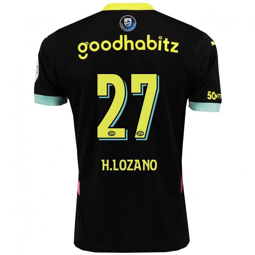 Kandiny Gyermek Hirving Lozano #27 Fekete Sárga Idegenbeli Jersey 2024/25 Mez Póló Ing