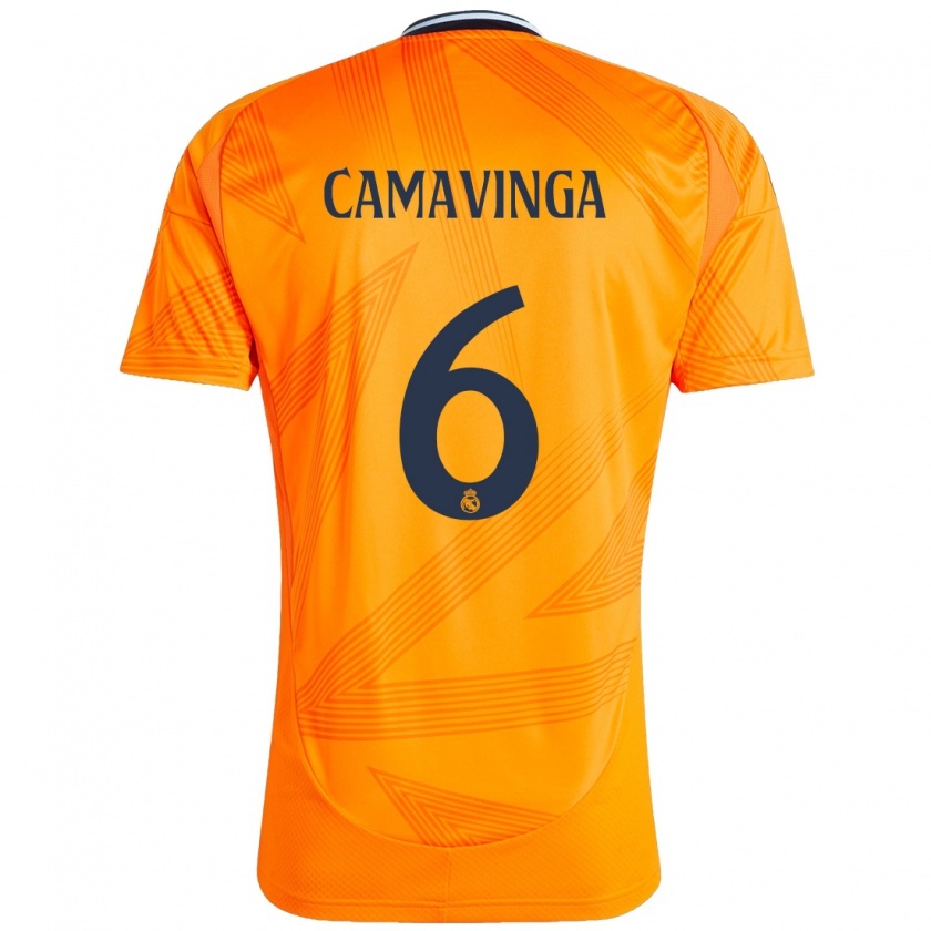 Kandiny Gyermek Eduardo Camavinga #6 Narancs Idegenbeli Jersey 2024/25 Mez Póló Ing