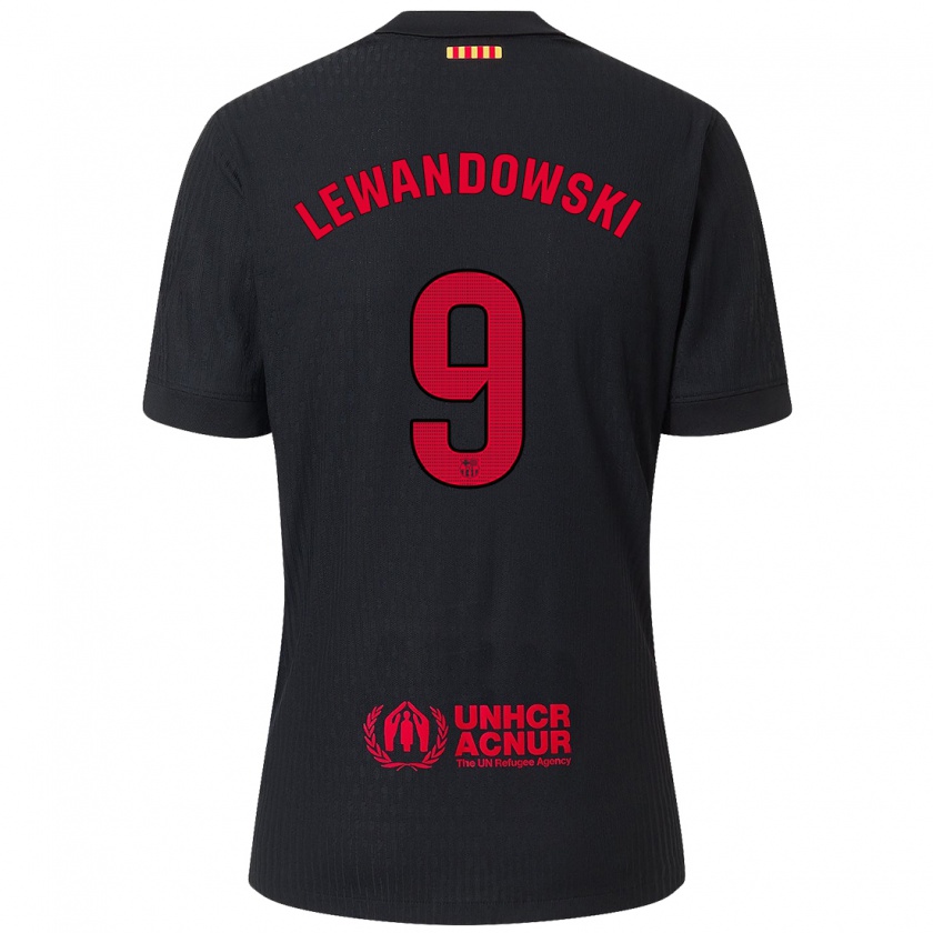 Kandiny Gyermek Robert Lewandowski #9 Fekete Piros Idegenbeli Jersey 2024/25 Mez Póló Ing