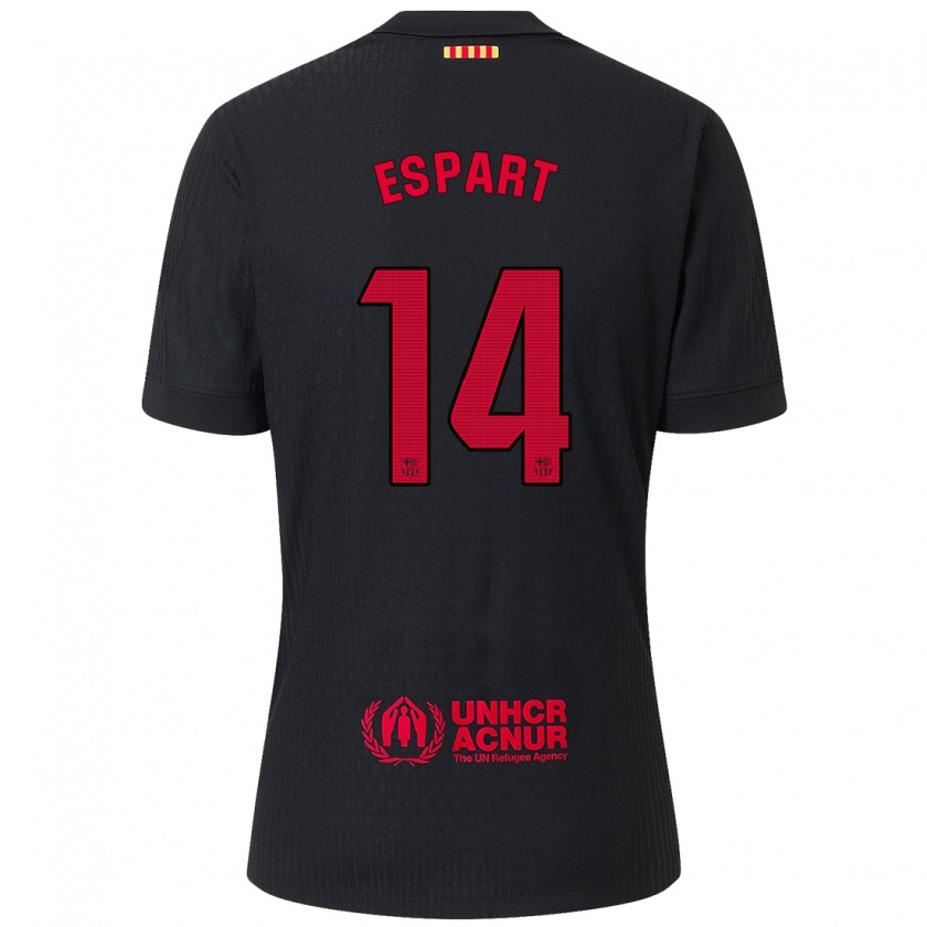 Kandiny Gyermek Xavi Espart #14 Fekete Piros Idegenbeli Jersey 2024/25 Mez Póló Ing