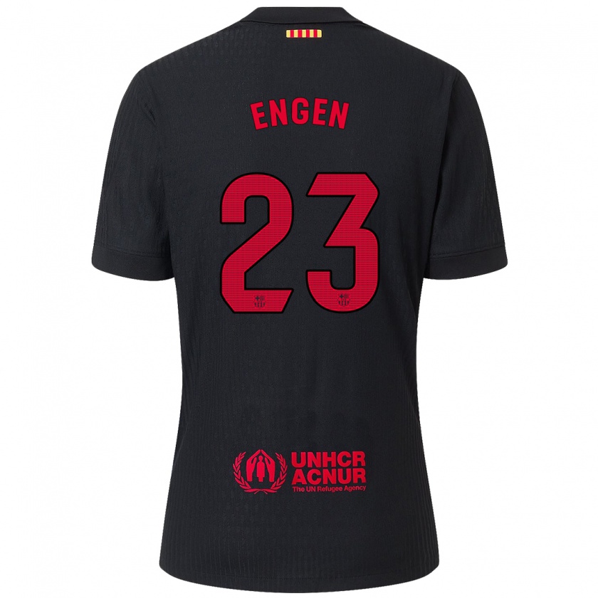 Kandiny Gyermek Ingrid Engen #23 Fekete Piros Idegenbeli Jersey 2024/25 Mez Póló Ing