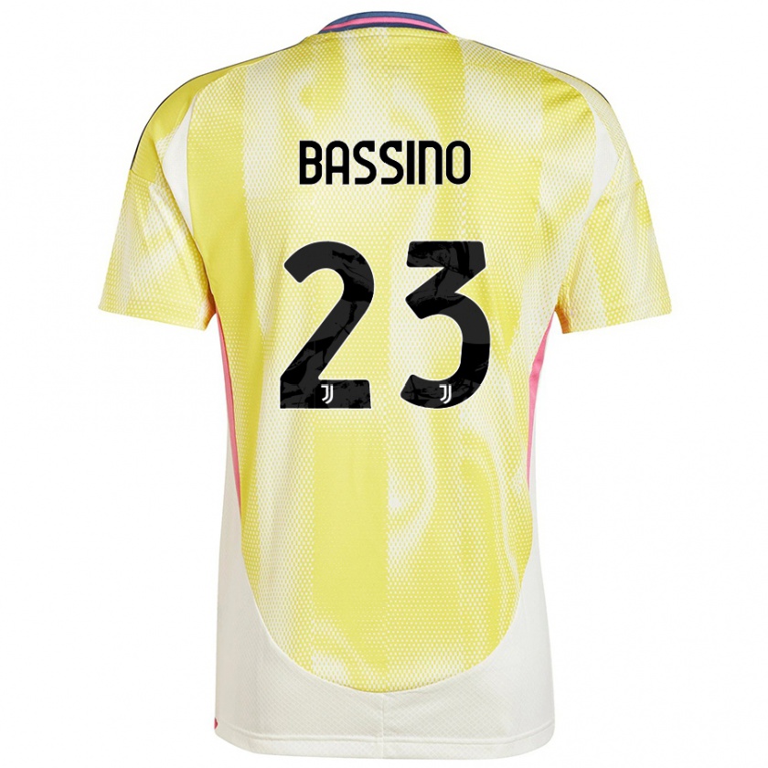 Kandiny Gyermek Alessandro Bassino #23 Napsárga Idegenbeli Jersey 2024/25 Mez Póló Ing