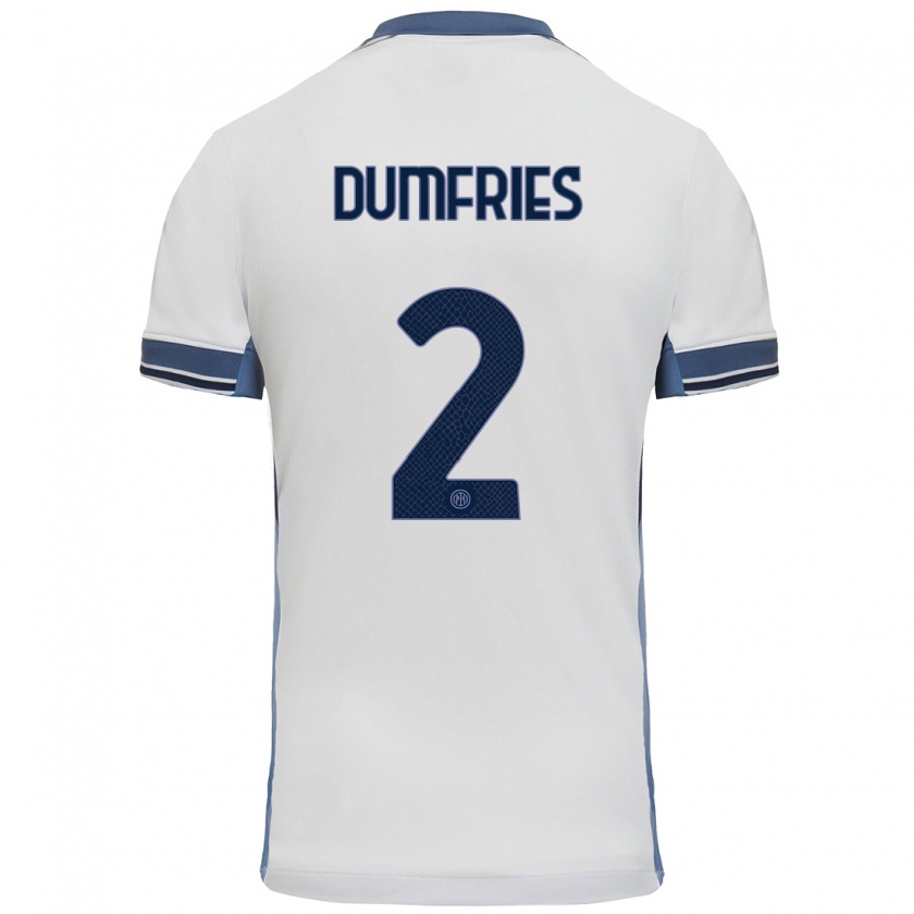 Kandiny Gyermek Denzel Dumfries #2 Fehér Szürke Idegenbeli Jersey 2024/25 Mez Póló Ing