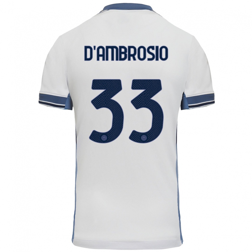 Kandiny Gyermek Danilo D'ambrosio #33 Fehér Szürke Idegenbeli Jersey 2024/25 Mez Póló Ing