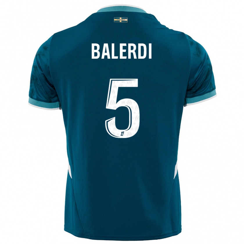 Kandiny Gyermek Leonardo Balerdi #5 Türkizkék Idegenbeli Jersey 2024/25 Mez Póló Ing