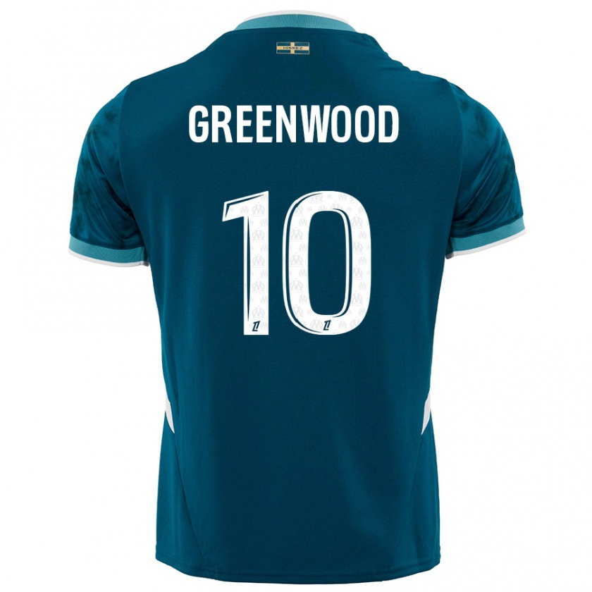 Kandiny Gyermek Mason Greenwood #10 Türkizkék Idegenbeli Jersey 2024/25 Mez Póló Ing