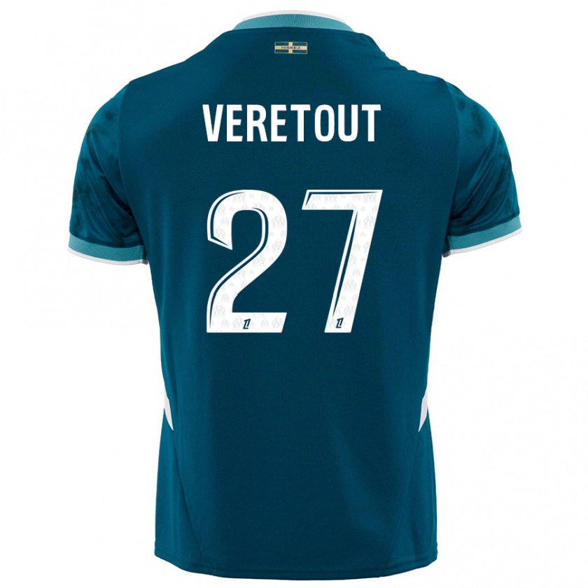 Kandiny Gyermek Jordan Veretout #27 Türkizkék Idegenbeli Jersey 2024/25 Mez Póló Ing