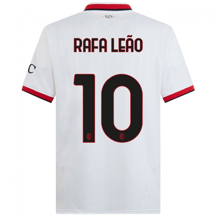 Kandiny Gyermek Rafael Leão #10 Fehér Fekete Piros Idegenbeli Jersey 2024/25 Mez Póló Ing