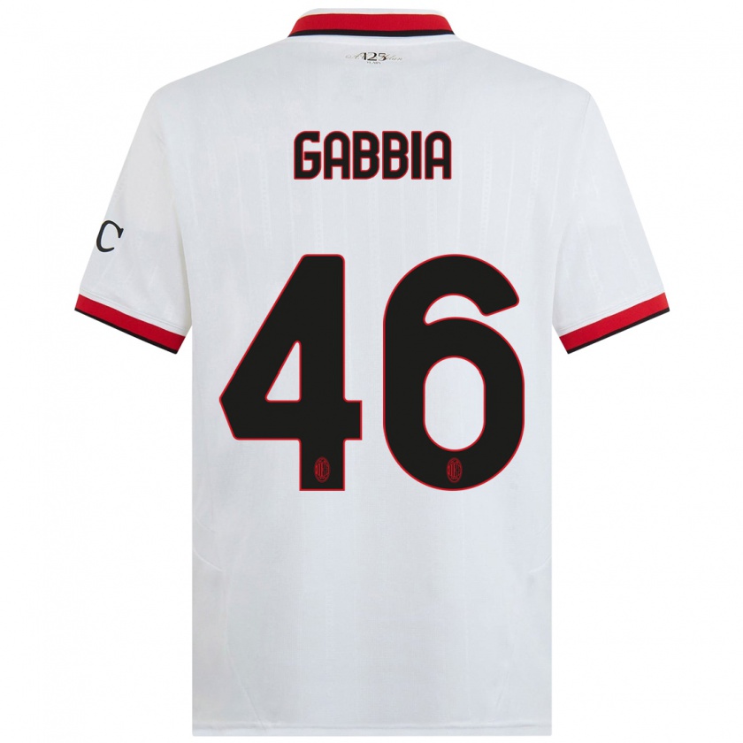 Kandiny Gyermek Matteo Gabbia #46 Fehér Fekete Piros Idegenbeli Jersey 2024/25 Mez Póló Ing