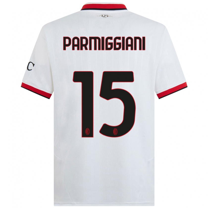 Kandiny Gyermek Pietro Parmiggiani #15 Fehér Fekete Piros Idegenbeli Jersey 2024/25 Mez Póló Ing