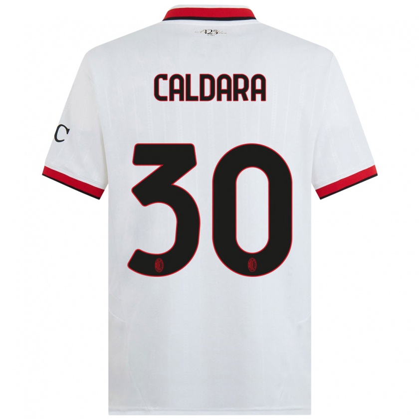 Kandiny Gyermek Mattia Caldara #30 Fehér Fekete Piros Idegenbeli Jersey 2024/25 Mez Póló Ing